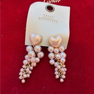 Urban outfitters pink Heart Earrings with faux Pearls